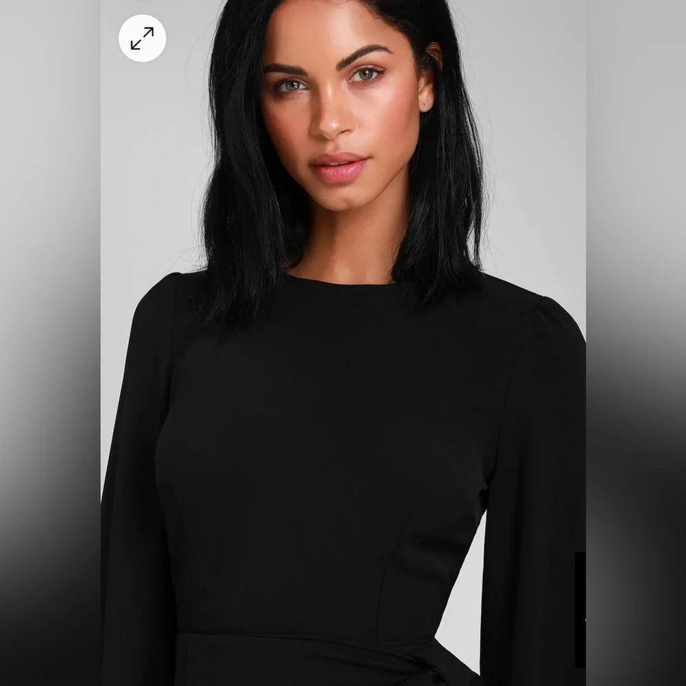 Lulus Believe It or Knot Black Long Sleeve Tie-Front Skater Mini‎ Dress Size XL - Picture 3 of 11